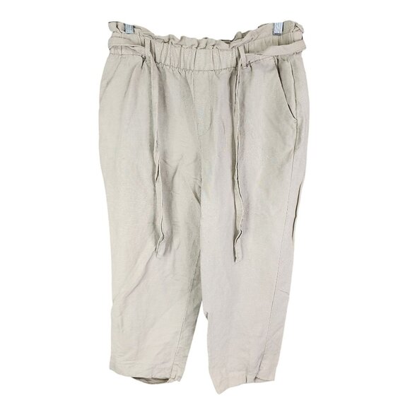Womens Beige Old Navy Petite Linen Blend Paperbag Waist Cropped Pants Size 6P - Picture 1 of 10